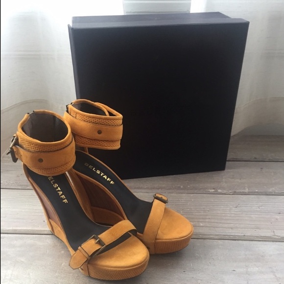 Belstaff Orange Suede Piccadilly Wedges Size 7.5